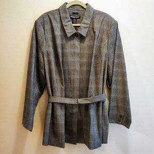 *NEW* Elemental Stretch Lined Jacket, Belt, Gray Houndstooth Plaid, Size 26